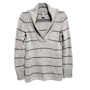 Exofficio Shawl Collar Sweater Wms Sz M Gray Horizontal Stripes